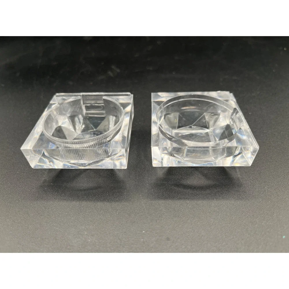 Set of 3 Clear Square Glass Plastic Salt Cellars Salt Dip‎ All Different
